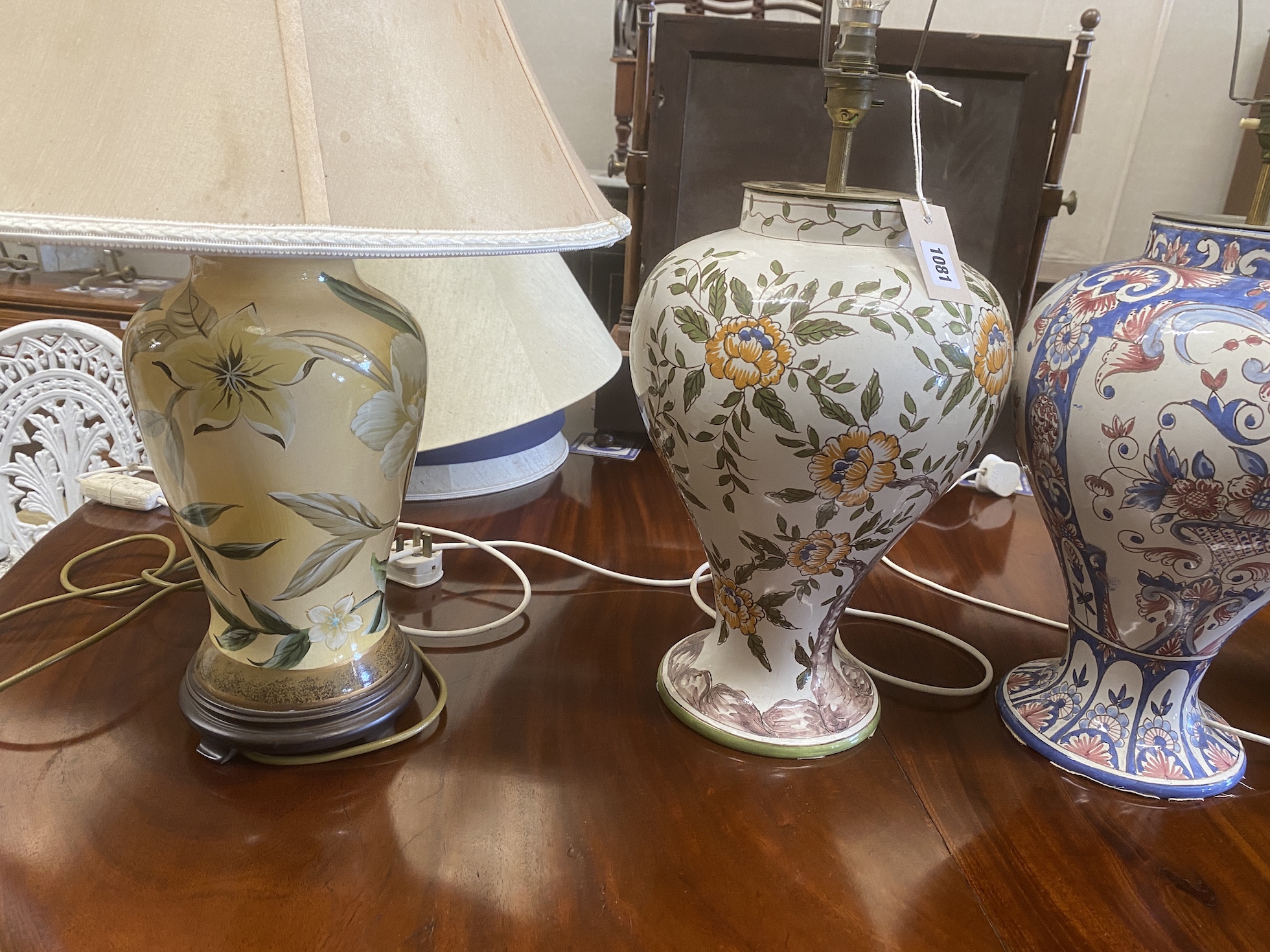 Four modern pottery and porcelain table lamps, largest height 40cm